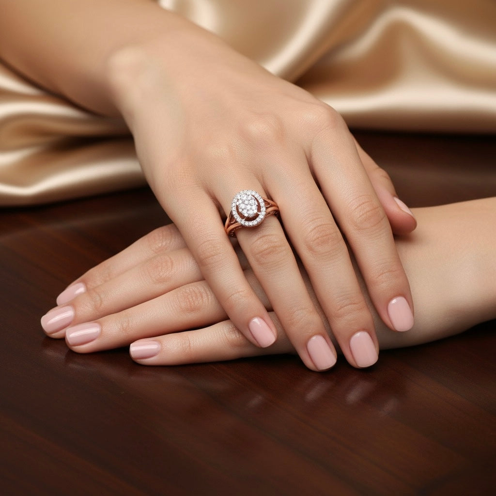 Diamtrendz 925 sterling silver rose gold plated cubic zirconia solitaire ring