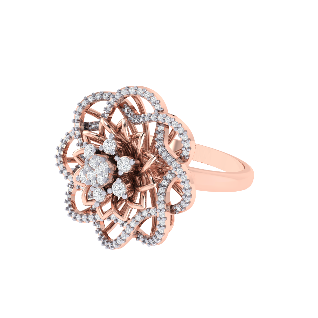 Diamtrendz 925 sterling silver rose gold plated cubic zirconia floral ring