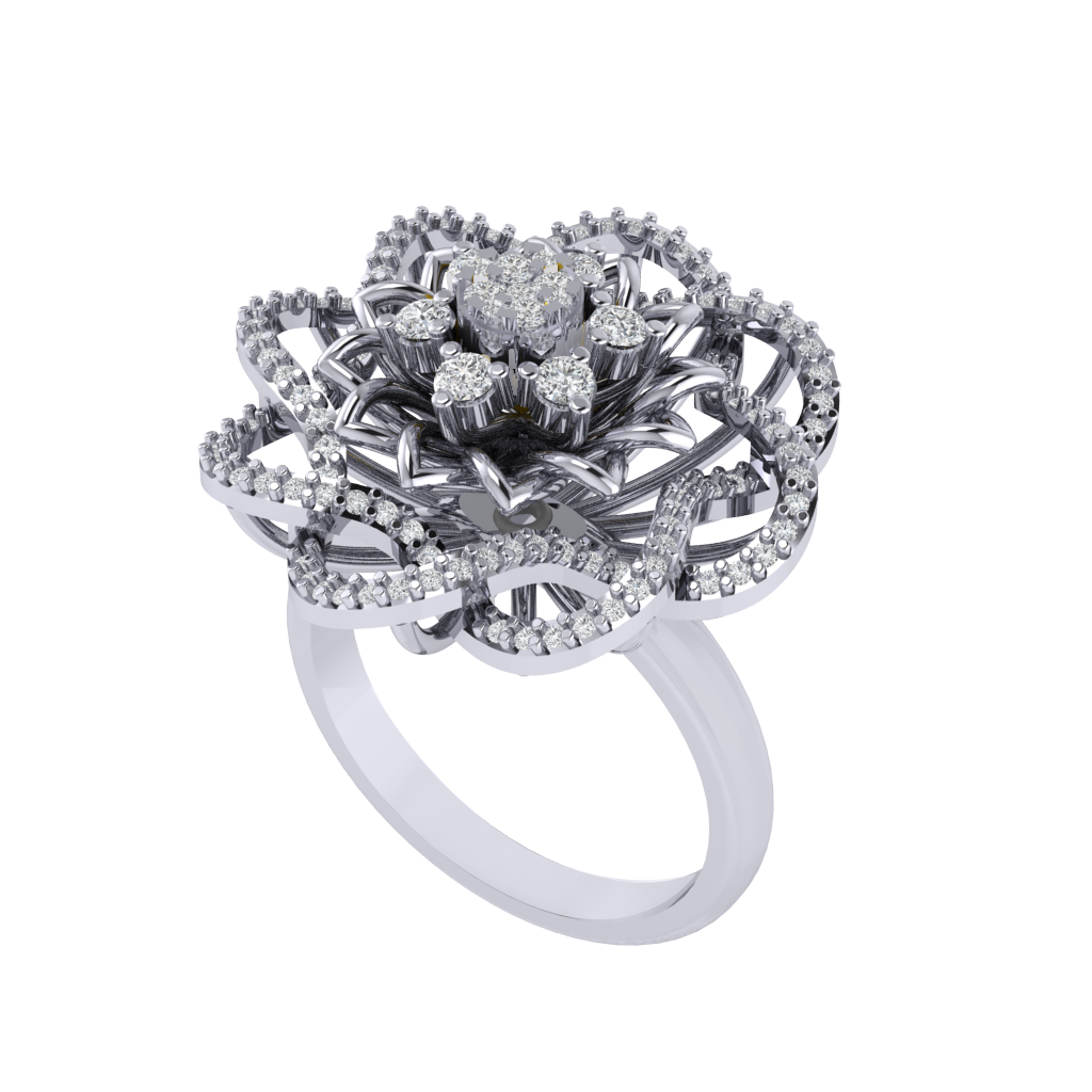 Diamtrendz 925 sterling silver white gold plated cubic zirconia floral ring