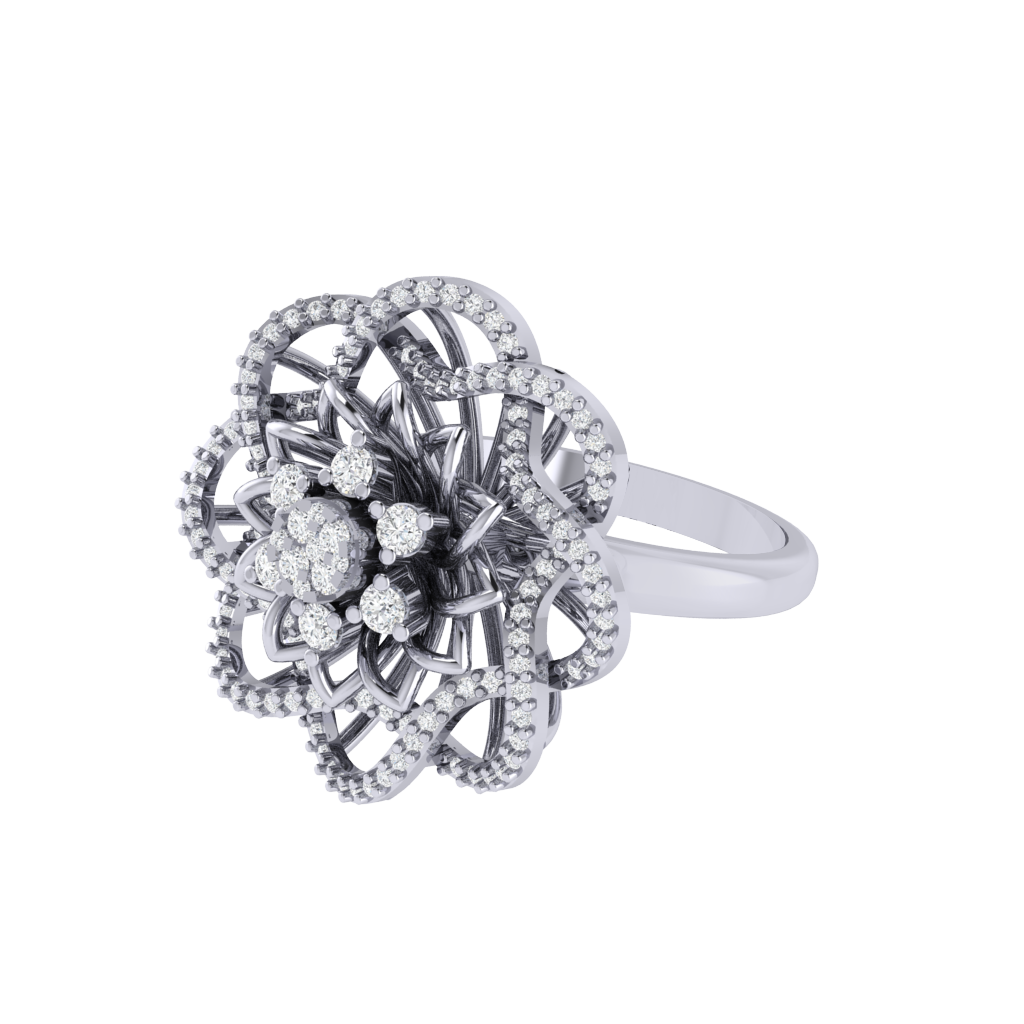 Diamtrendz 925 sterling silver white gold plated cubic zirconia floral ring
