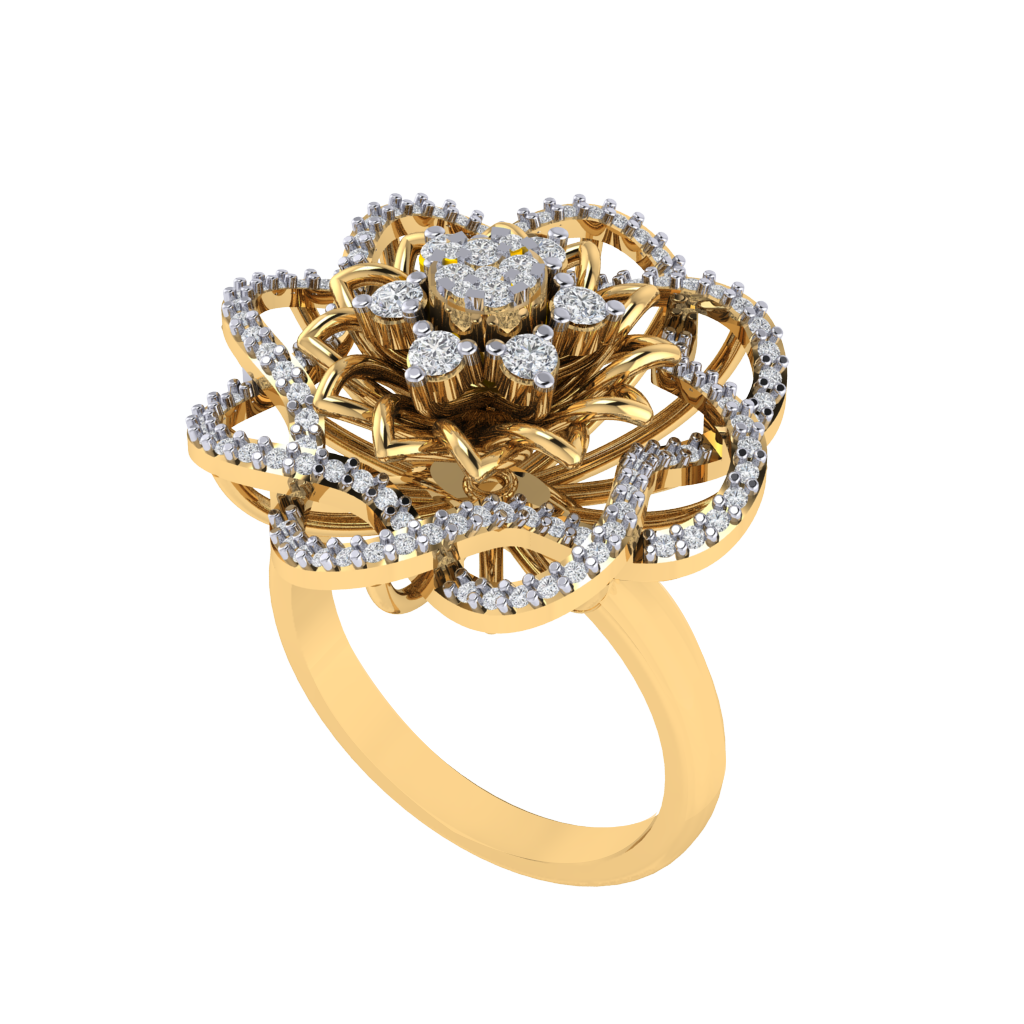 Diamtrendz 925 sterling silver yellow gold plated cubic zirconia floral ring