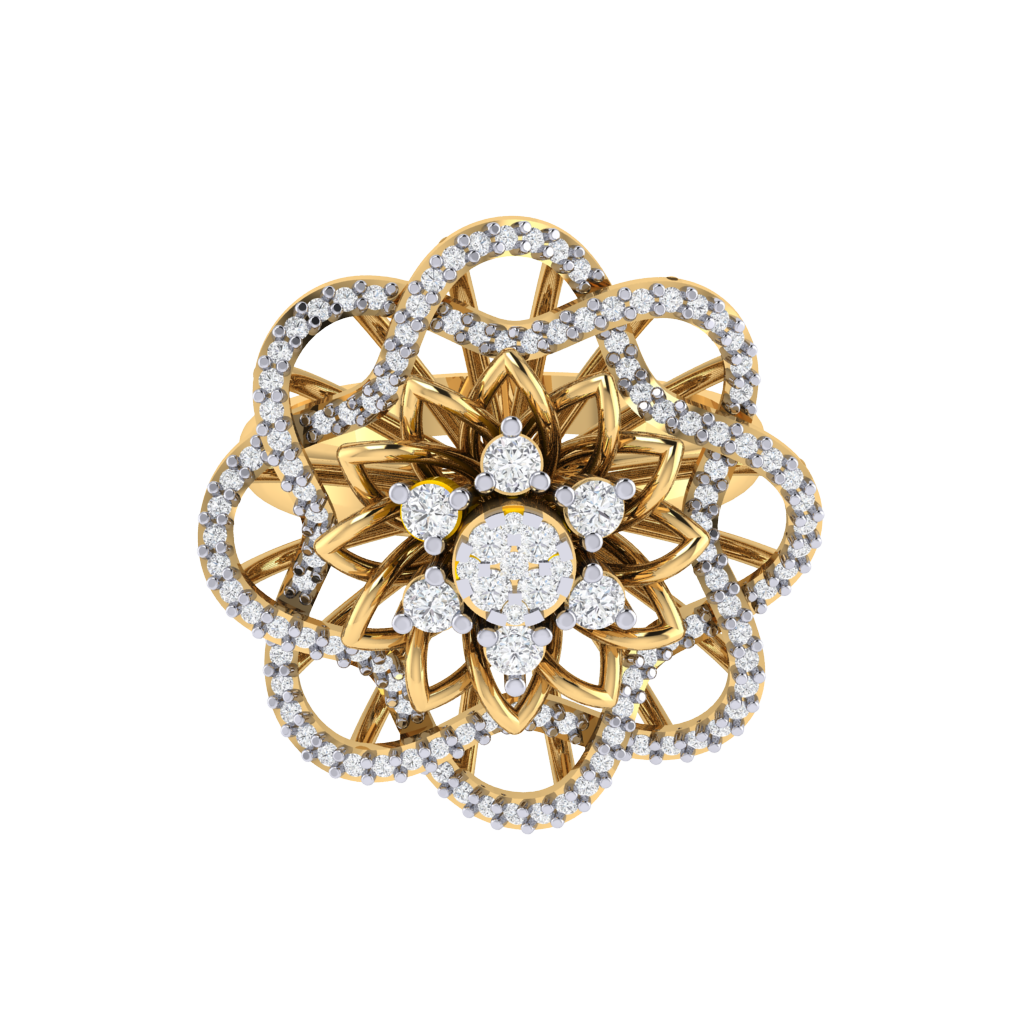 Diamtrendz 925 sterling silver yellow gold plated cubic zirconia floral ring