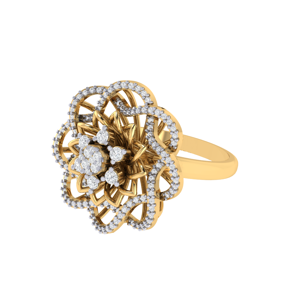 Diamtrendz 925 sterling silver yellow gold plated cubic zirconia floral ring