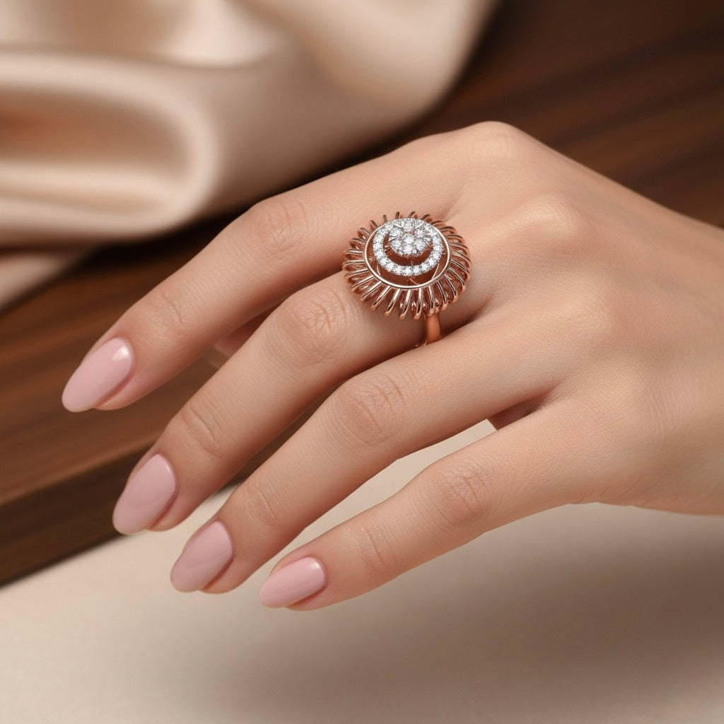 Diamtrendz 925 sterling silver rose gold plated cubic zirconia floral ring