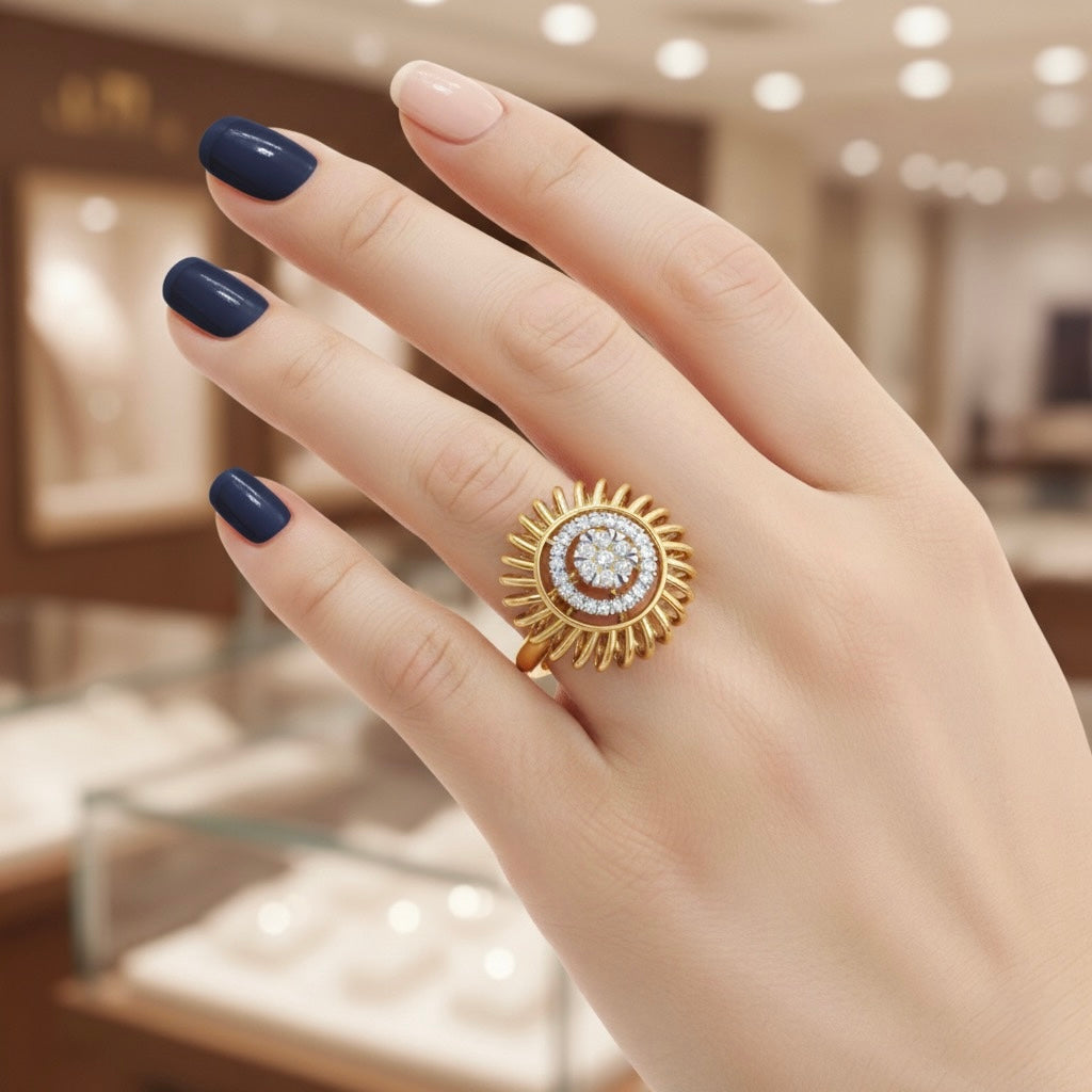 Diamtrendz 925 sterling silver yellow gold plated cubic zirconia floral ring