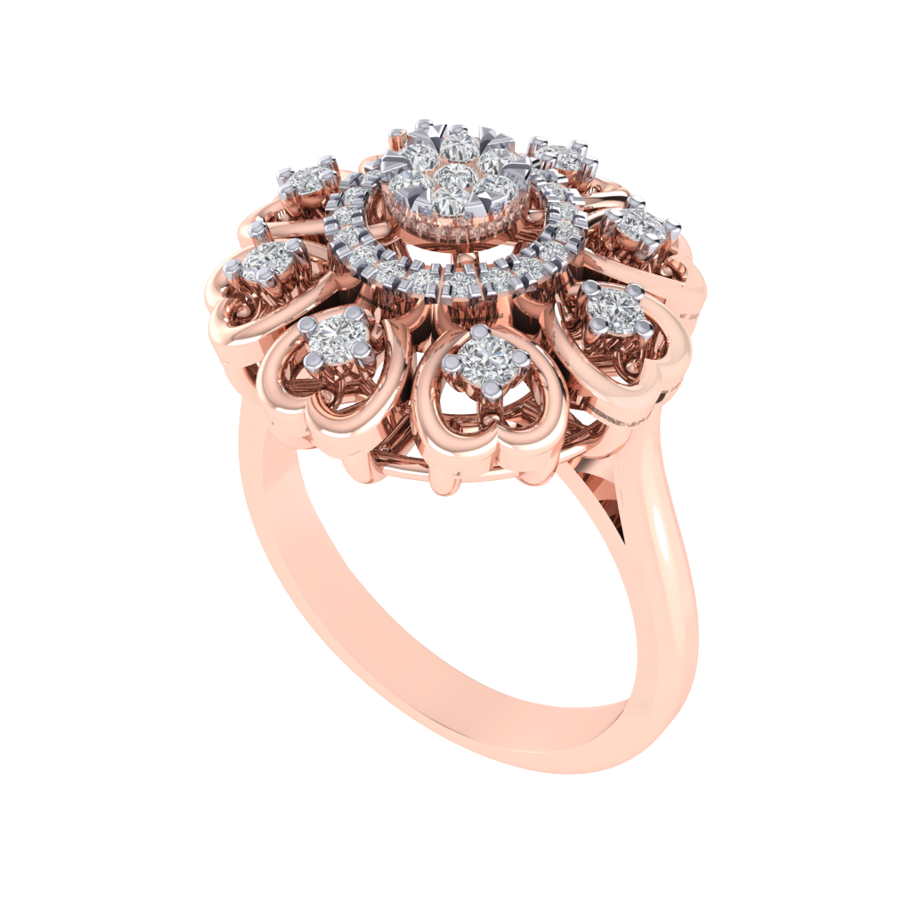 Diamtrendz 925 sterling silver rose gold plated cubic zirconia floral ring