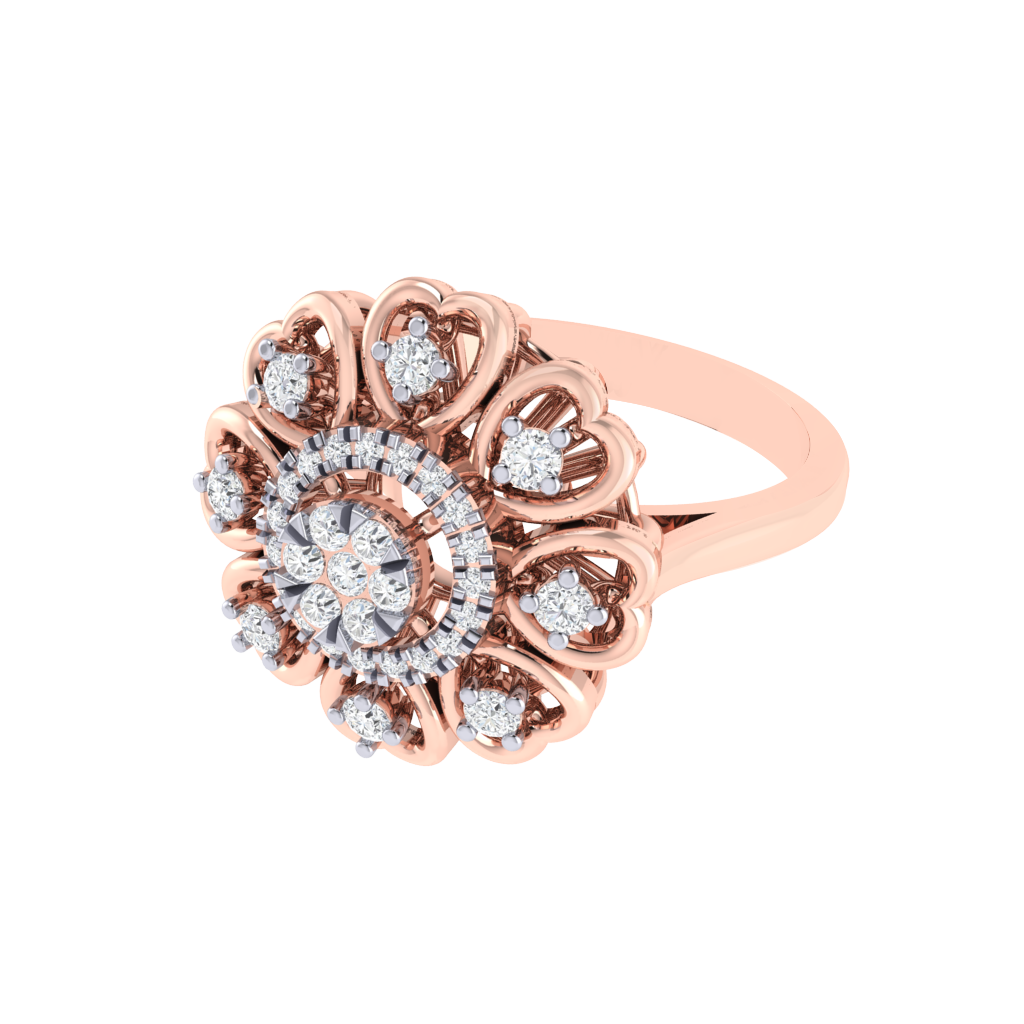 Diamtrendz 925 sterling silver rose gold plated cubic zirconia floral ring