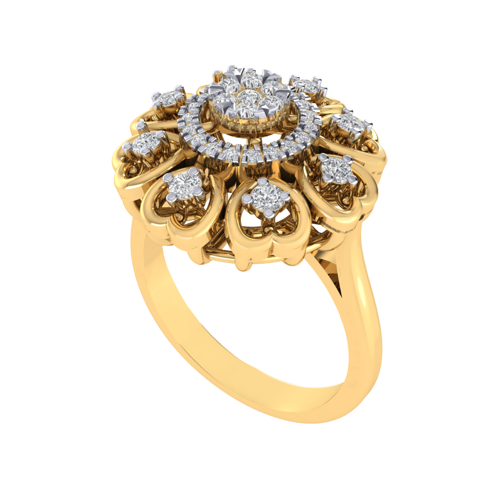 Diamtrendz 925 sterling silver yellow gold plated cubic zirconia floral ring