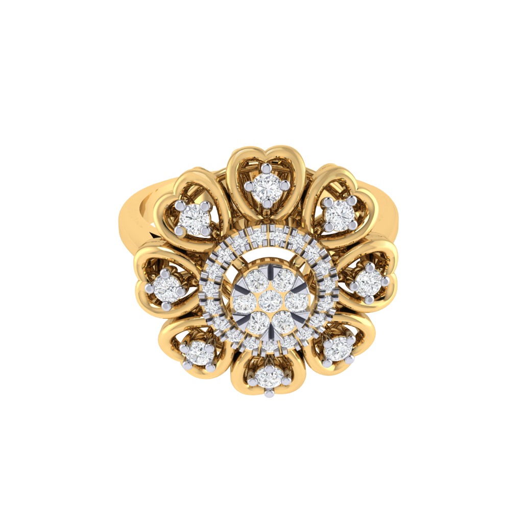 Diamtrendz 925 sterling silver yellow gold plated cubic zirconia floral ring