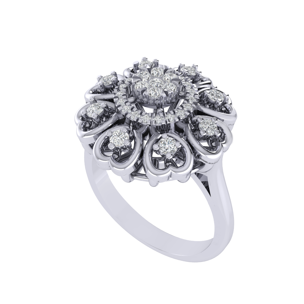 Diamtrendz 925 sterling silver white gold plated cubic zirconia floral ring