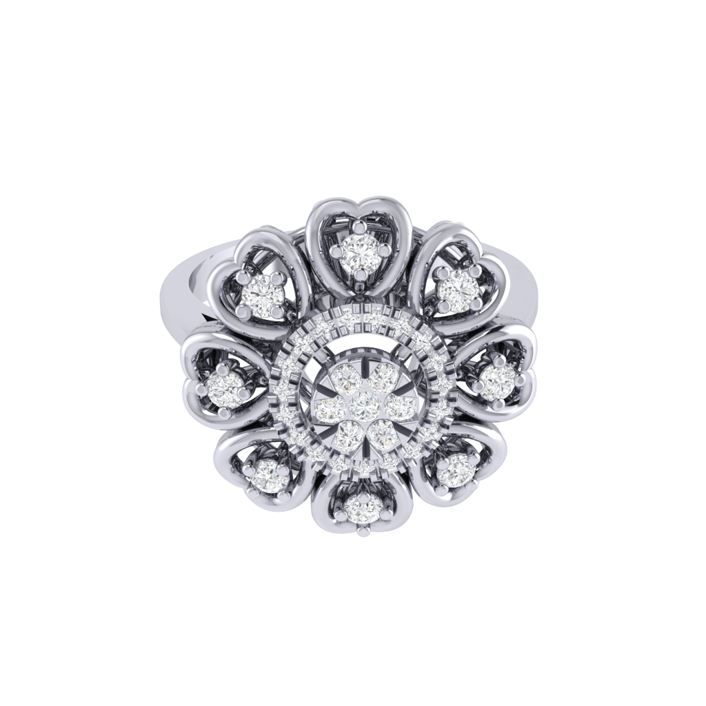 Diamtrendz 925 sterling silver white gold plated cubic zirconia floral ring