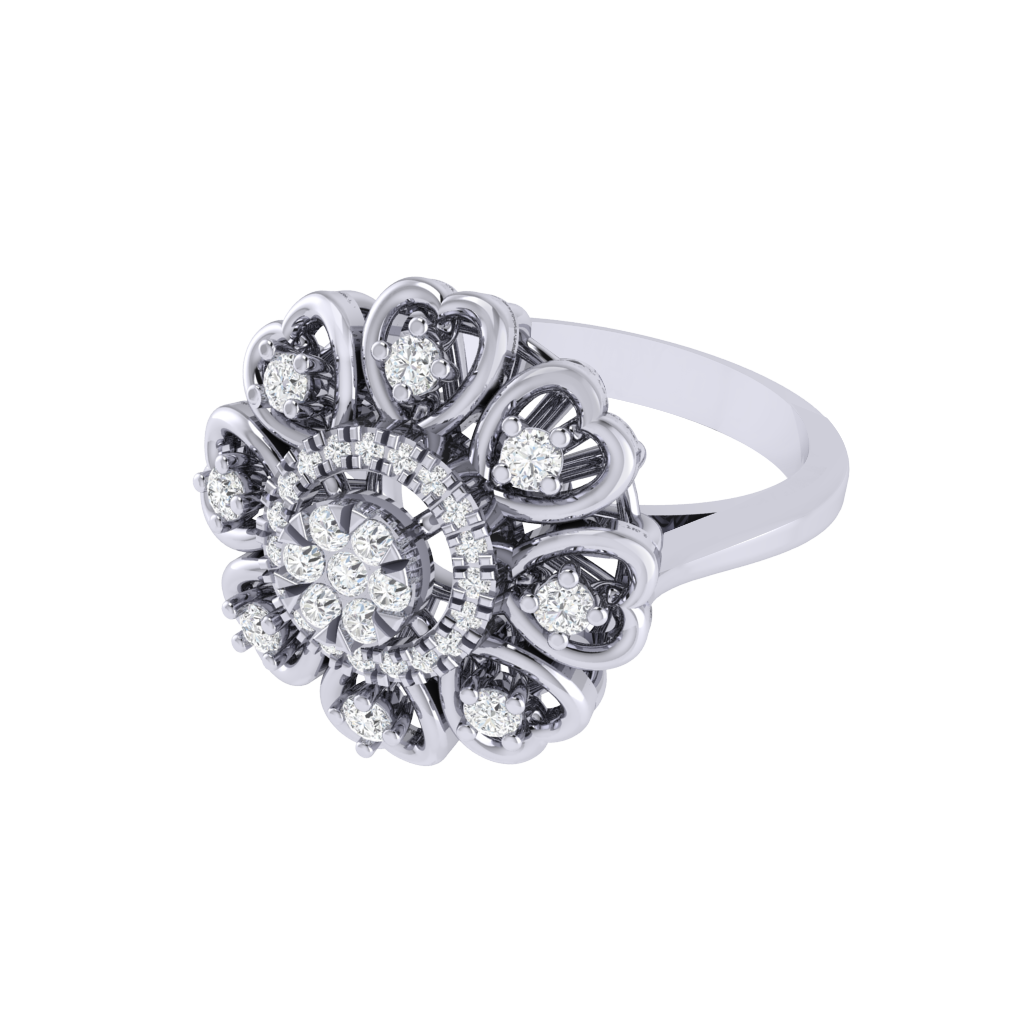 Diamtrendz 925 sterling silver white gold plated cubic zirconia floral ring