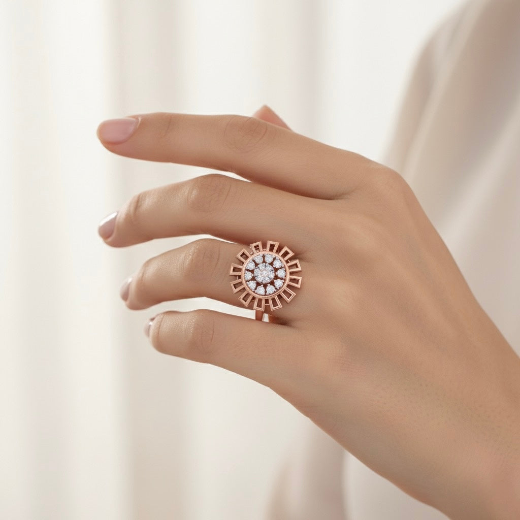 Diamtrendz 925 sterling silver rose gold plated cubic zirconia floral ring