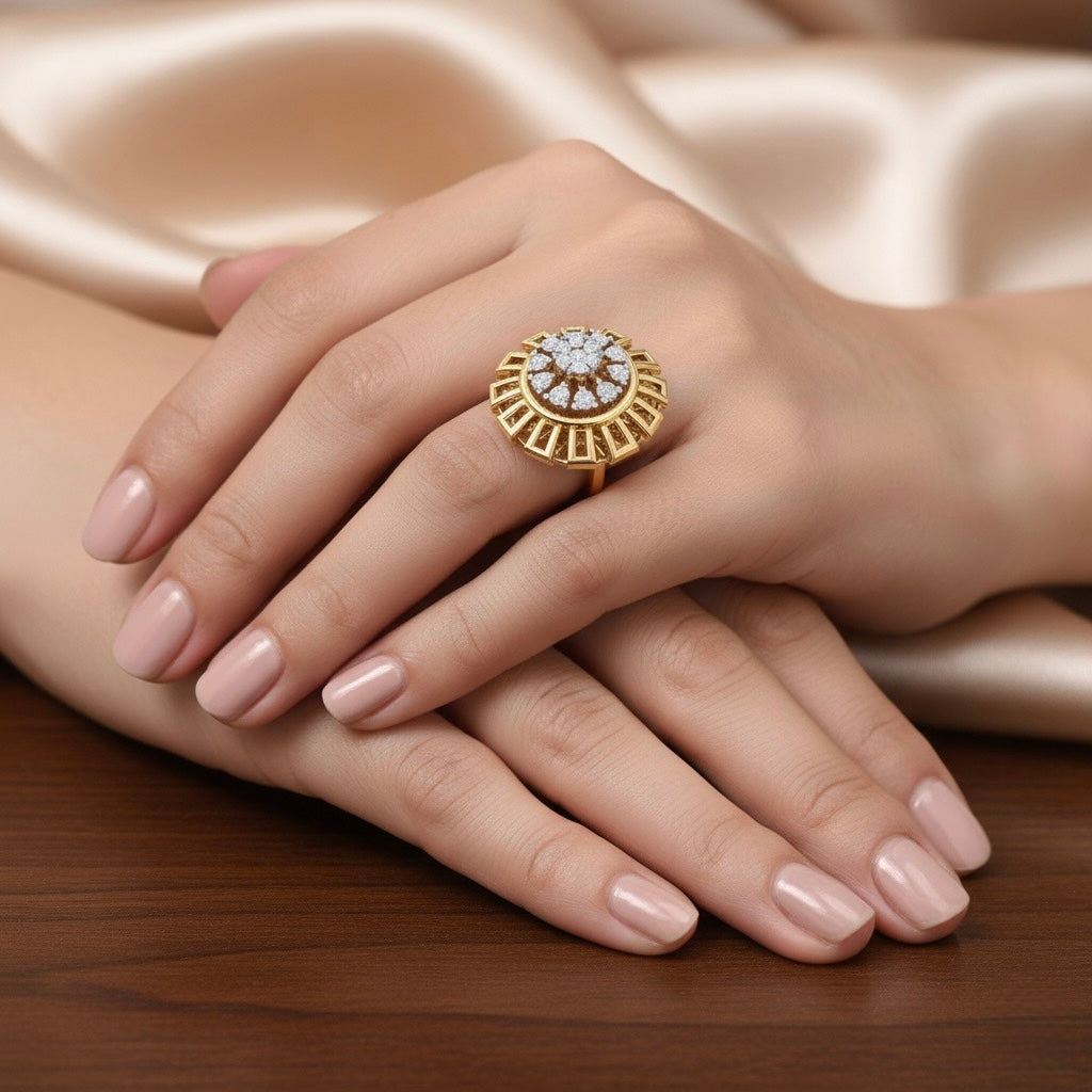 Diamtrendz 925 sterling silver yellow gold plated cubic zirconia floral ring