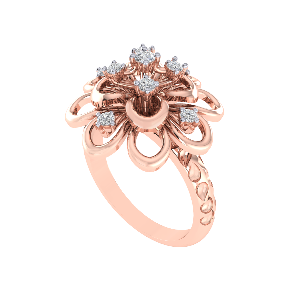 Diamtrendz 925 sterling silver rose gold plated cubic zirconia floral ring