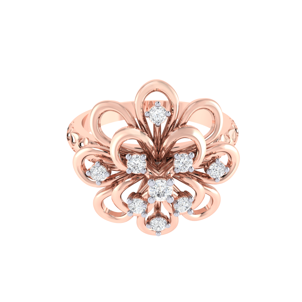 Diamtrendz 925 sterling silver rose gold plated cubic zirconia floral ring
