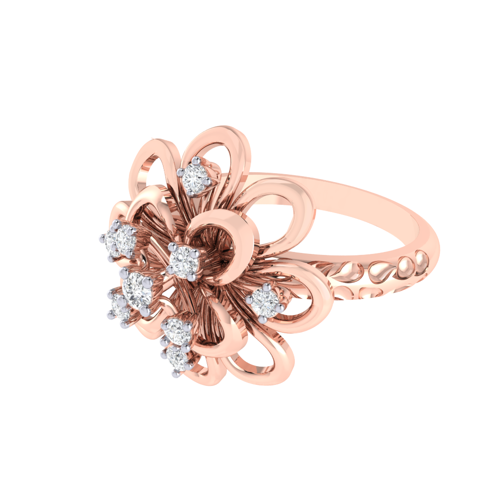 Diamtrendz 925 sterling silver rose gold plated cubic zirconia floral ring