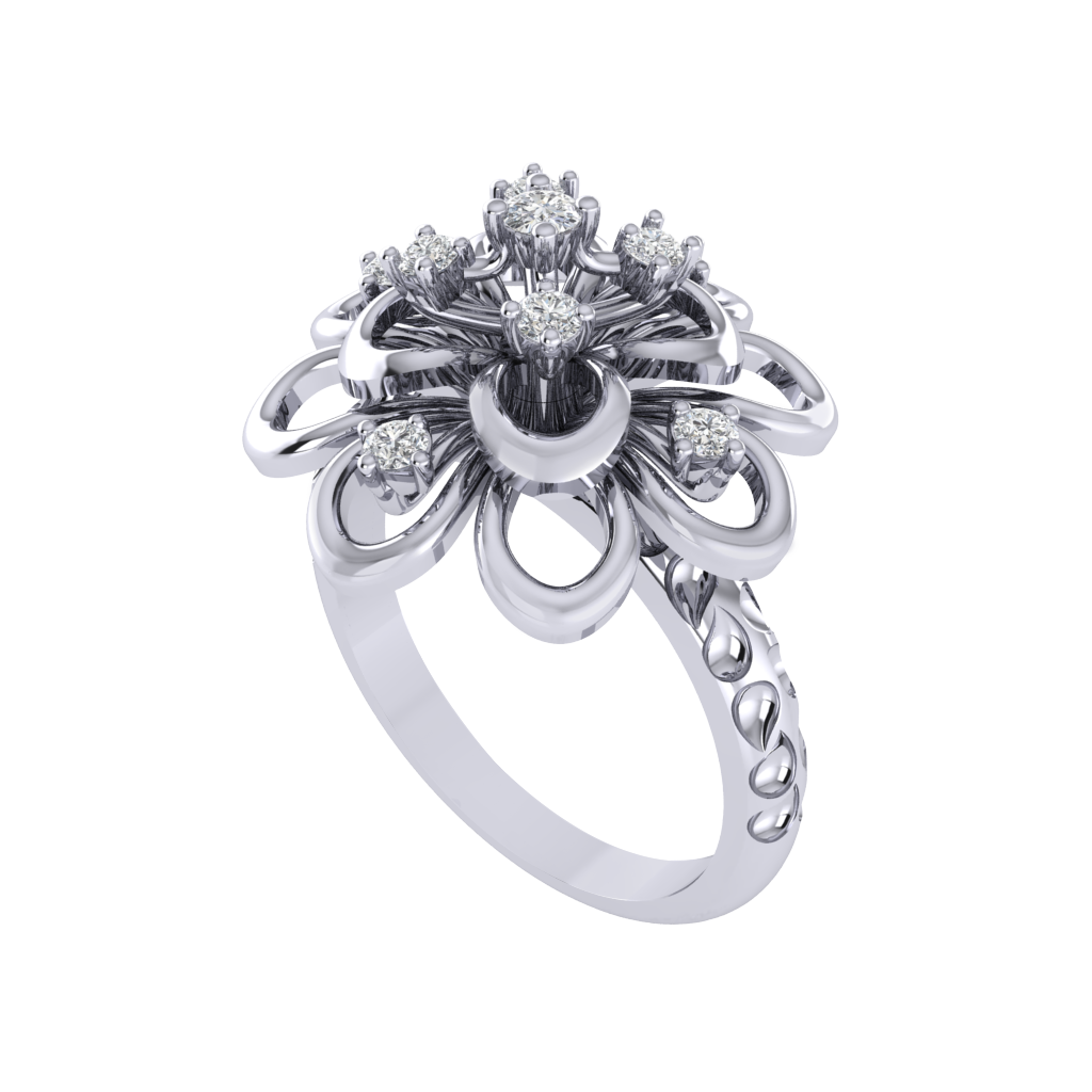 Diamtrendz 925 sterling silver white gold plated cubic zirconia floral ring