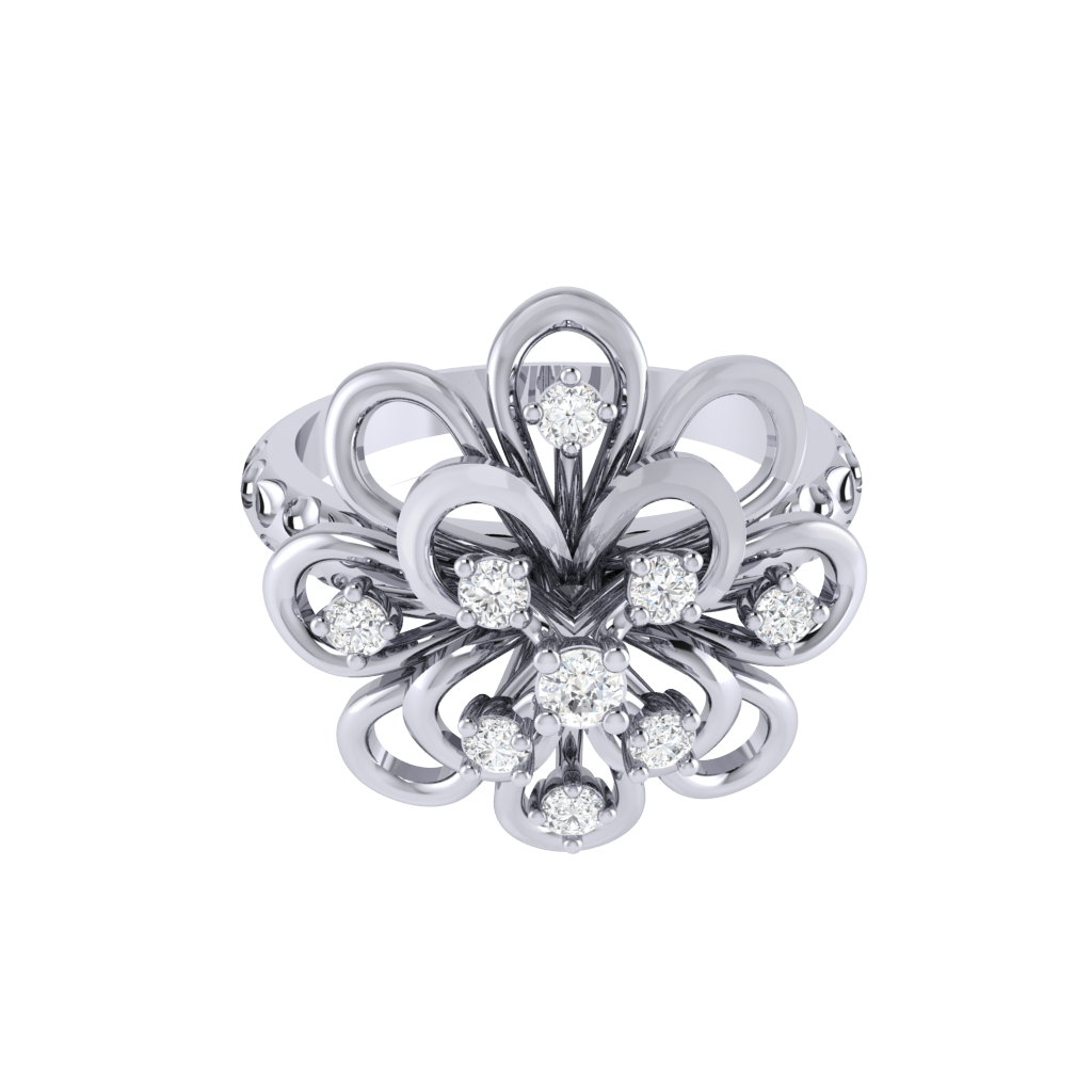 Diamtrendz 925 sterling silver white gold plated cubic zirconia floral ring