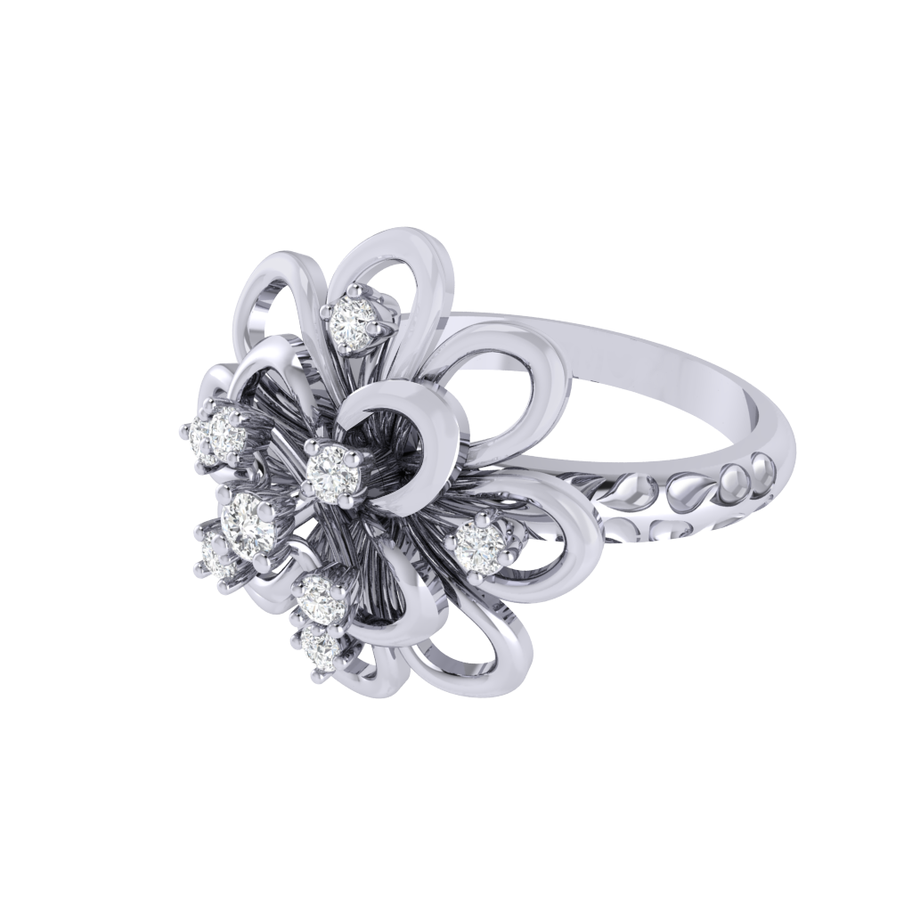 Diamtrendz 925 sterling silver white gold plated cubic zirconia floral ring