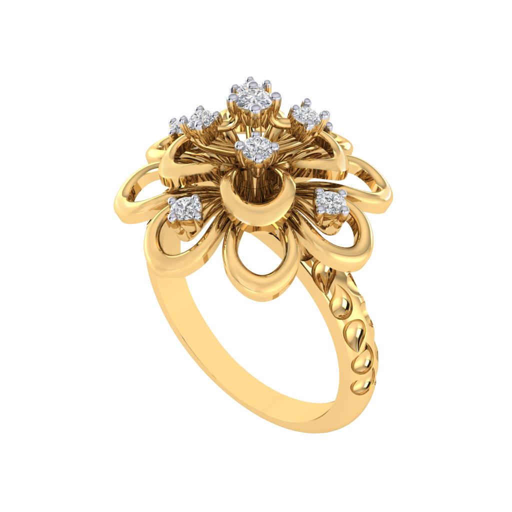 Diamtrendz 925 sterling silver yellow gold plated cubic zirconia floral ring