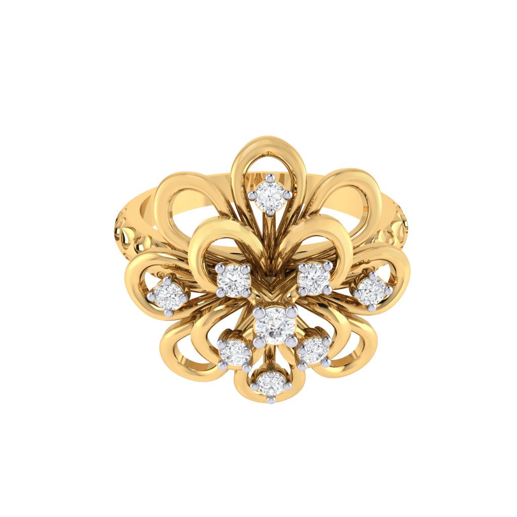 Diamtrendz 925 sterling silver yellow gold plated cubic zirconia floral ring
