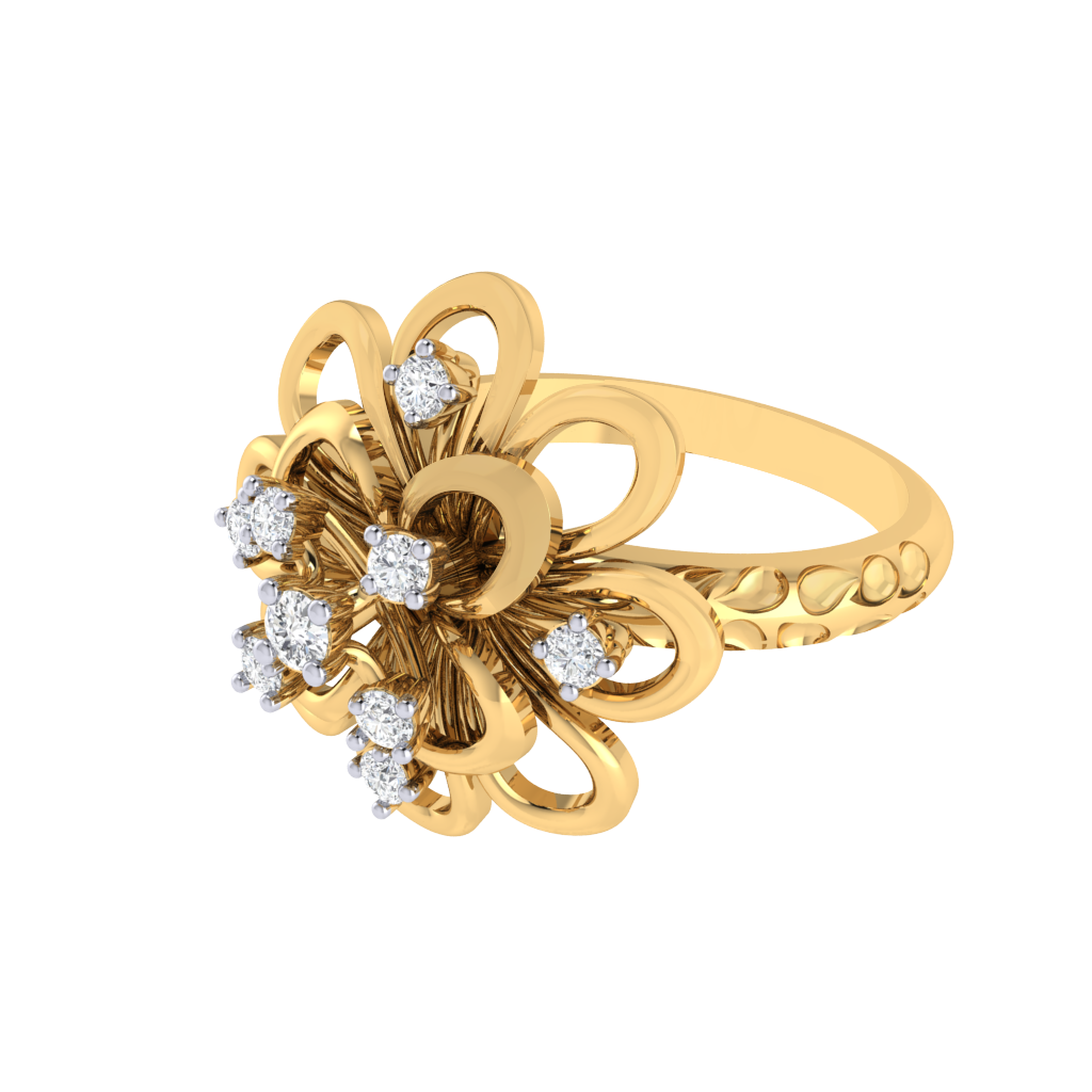 Diamtrendz 925 sterling silver yellow gold plated cubic zirconia floral ring