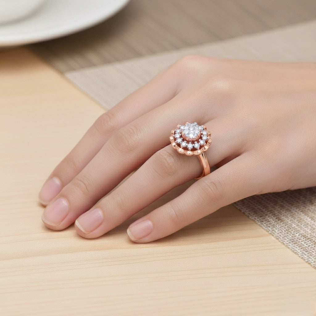 Diamtrendz 925 sterling silver rose gold plated cubic zirconia ring