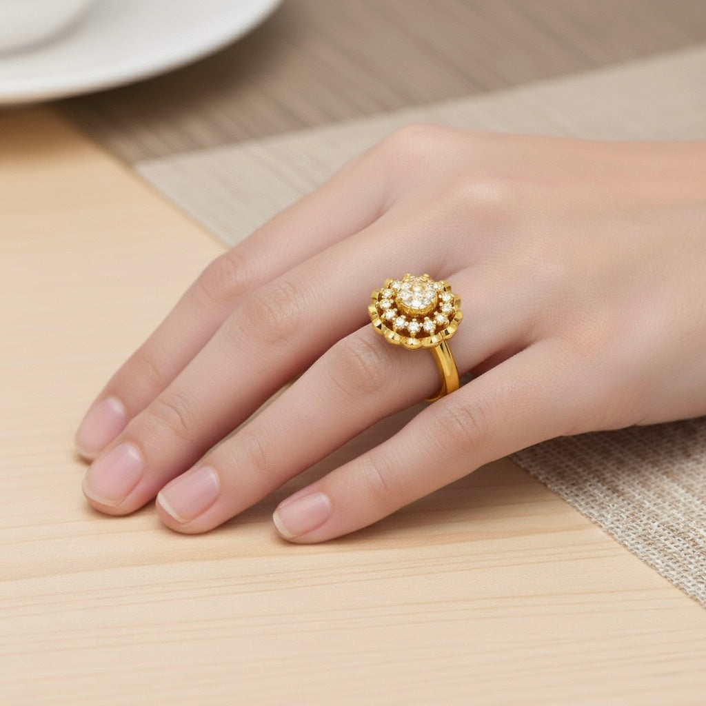 Diamtrendz 925 sterling silver yellow gold plated cubic zirconia ring