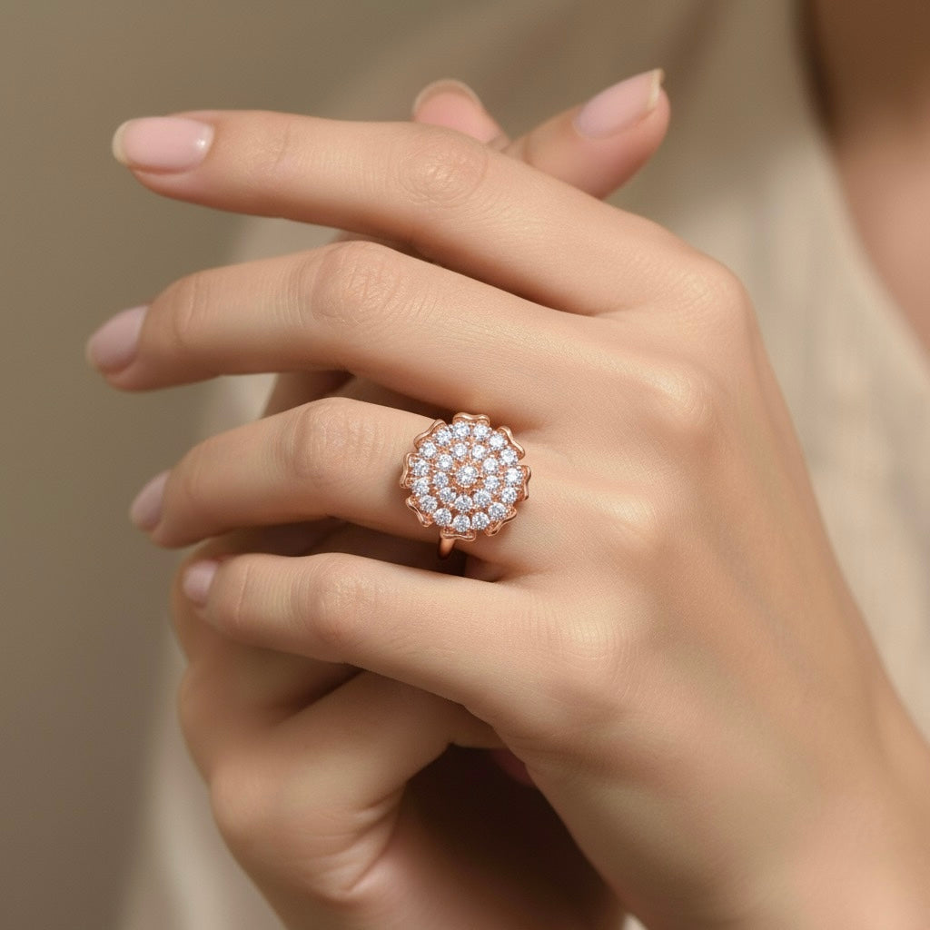 Diamtrendz 925 sterling silver rose gold plated cubic zirconia ring