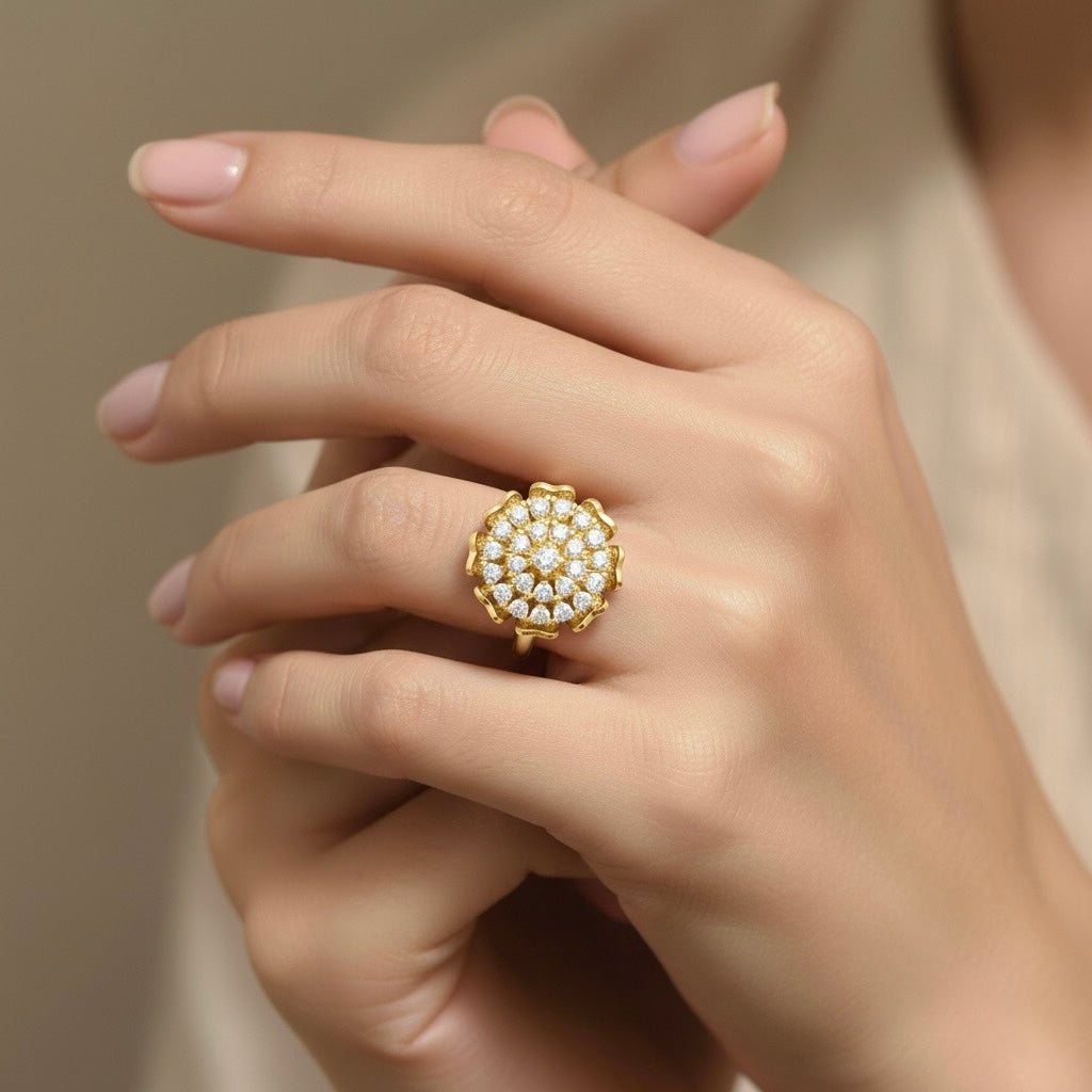 Diamtrendz 925 sterling silver yellow gold plated cubic zirconia ring