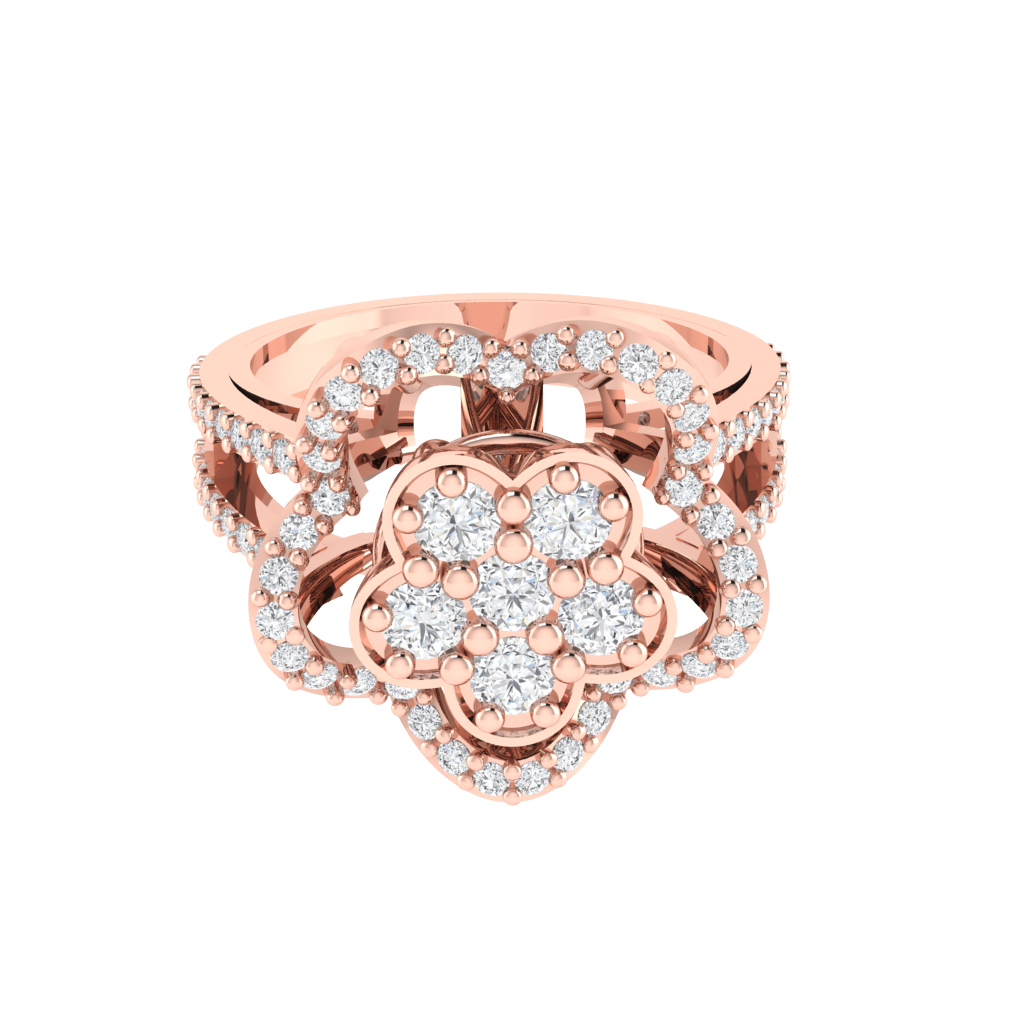 Diamtrendz 925 sterling silver rose gold plated cubic zirconia floral ring