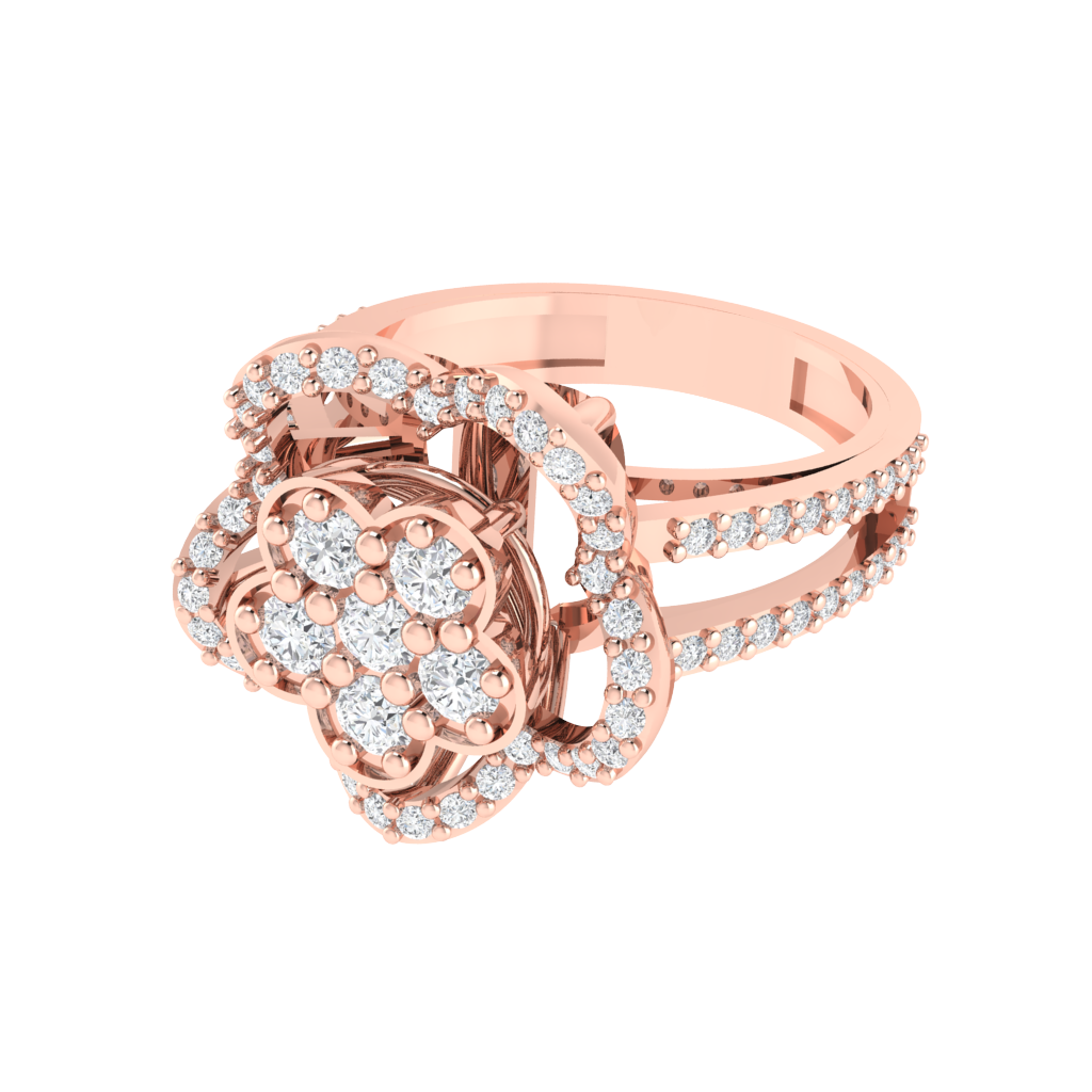 Diamtrendz 925 sterling silver rose gold plated cubic zirconia floral ring