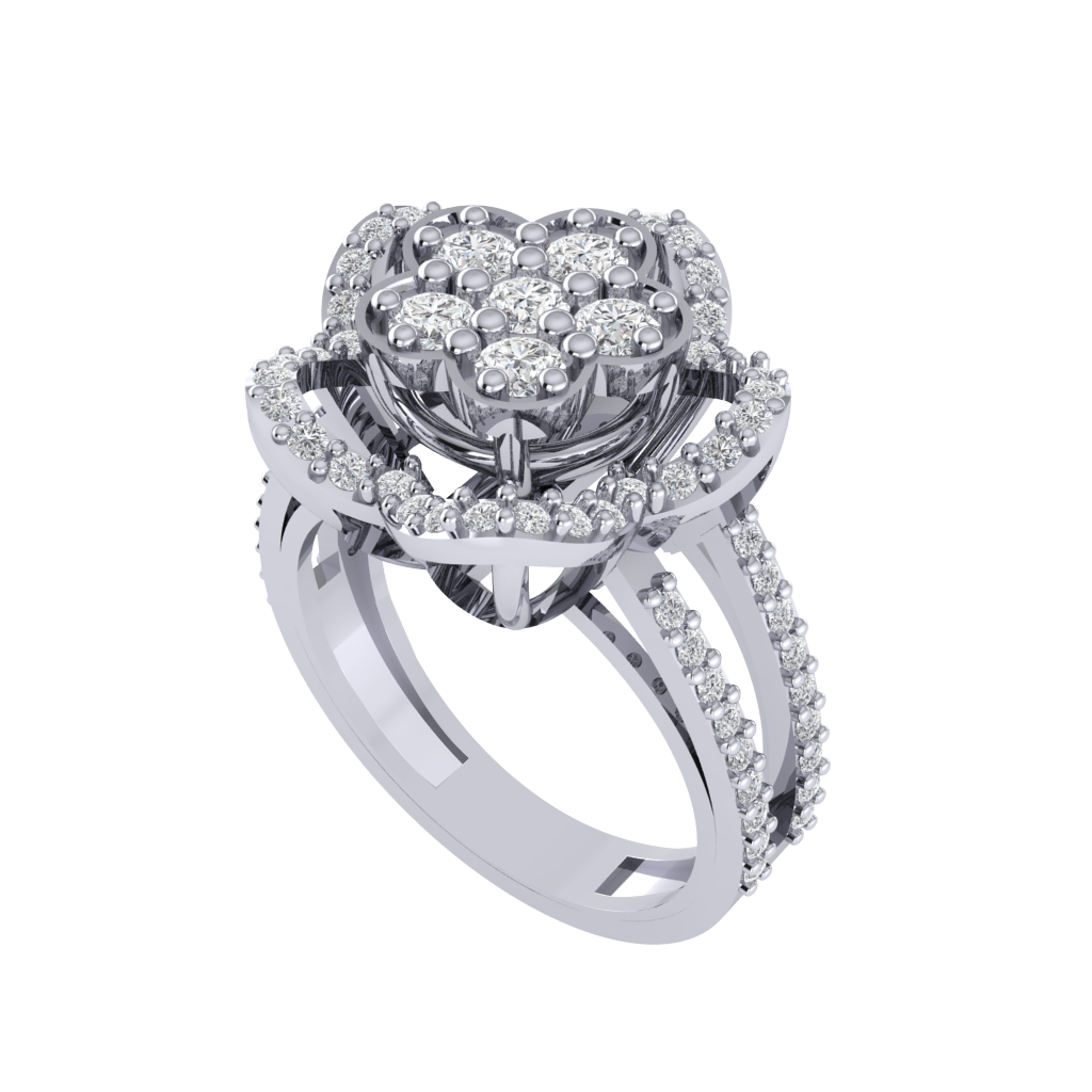 Diamtrendz 925 sterling silver white gold plated cubic zirconia floral ring