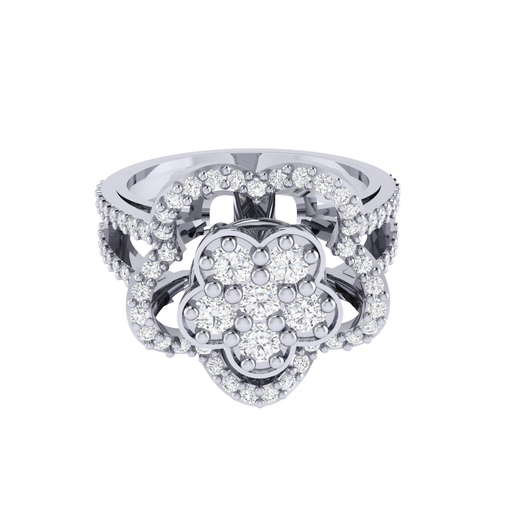 Diamtrendz 925 sterling silver white gold plated cubic zirconia floral ring