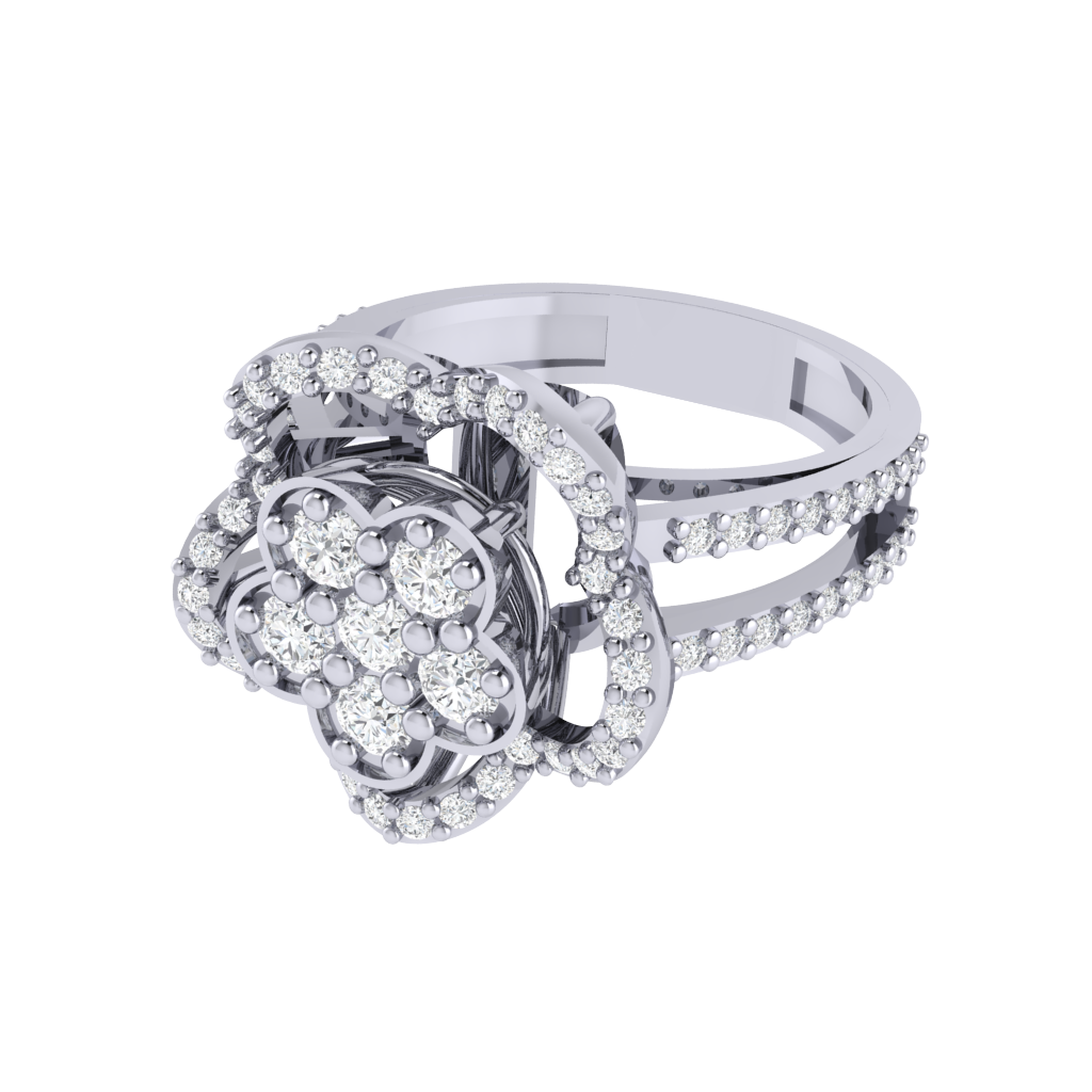 Diamtrendz 925 sterling silver white gold plated cubic zirconia floral ring