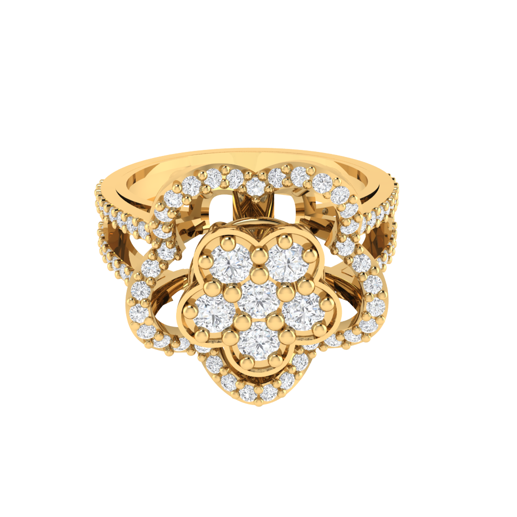 Diamtrendz 925 sterling silver yellow gold plated cubic zirconia floral ring