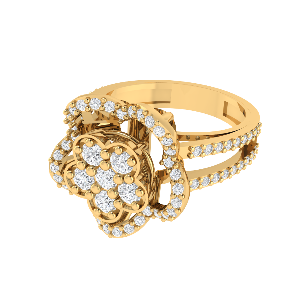 Diamtrendz 925 sterling silver yellow gold plated cubic zirconia floral ring