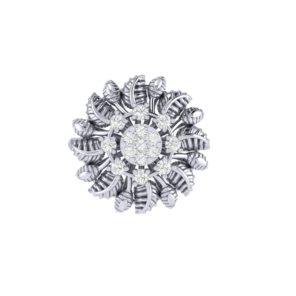 Diamtrendz 925 sterling silver white gold plated cubic zirconia floral ring