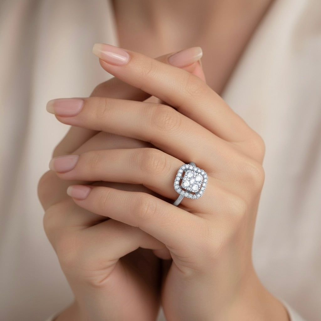 Diamtrendz 925 sterling silver white gold plated cubic zirconia ring