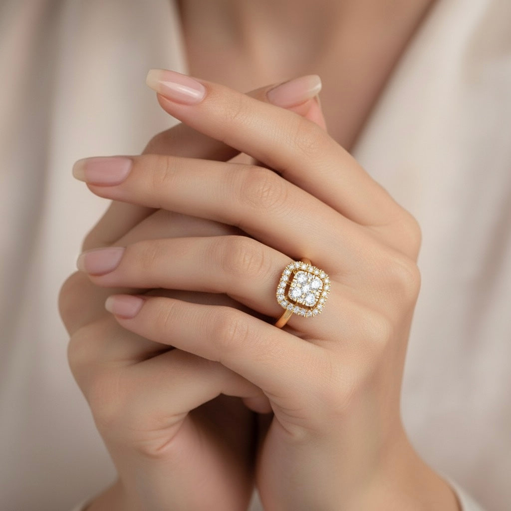 Diamtrendz 925 sterling silver yellow gold plated cubic zirconia ring