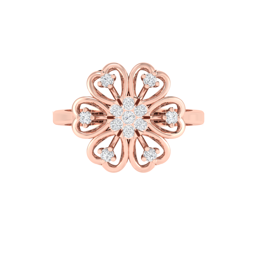 Diamtrendz 925 sterling silver rose gold plated cubic zirconia floral ring