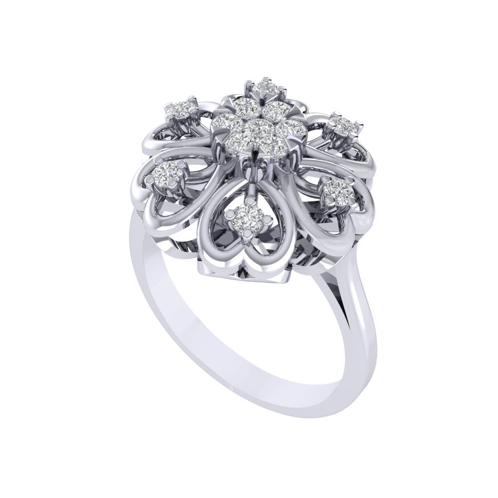 Diamtrendz 925 sterling silver white gold plated cubic zirconia floral ring
