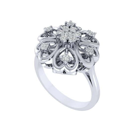 Diamtrendz 925 sterling silver white gold plated cubic zirconia floral ring
