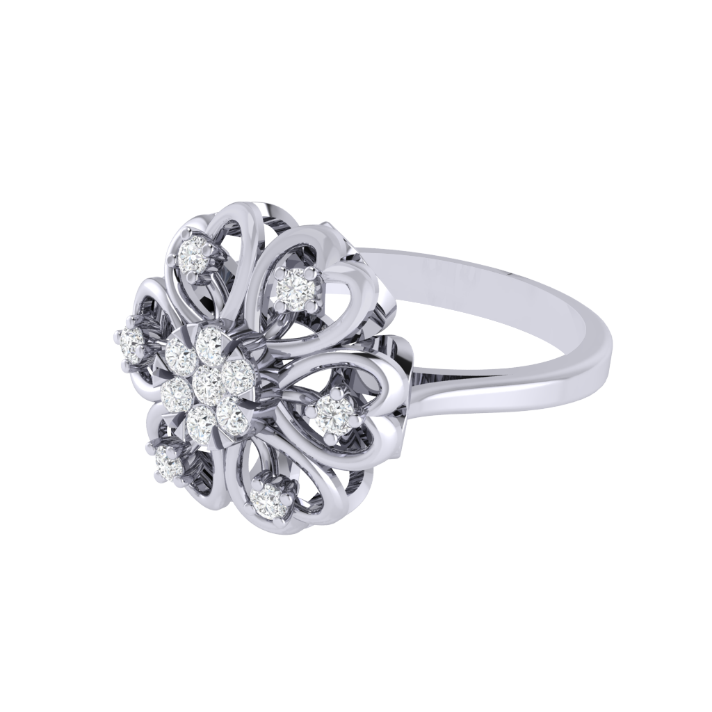 Diamtrendz 925 sterling silver white gold plated cubic zirconia floral ring
