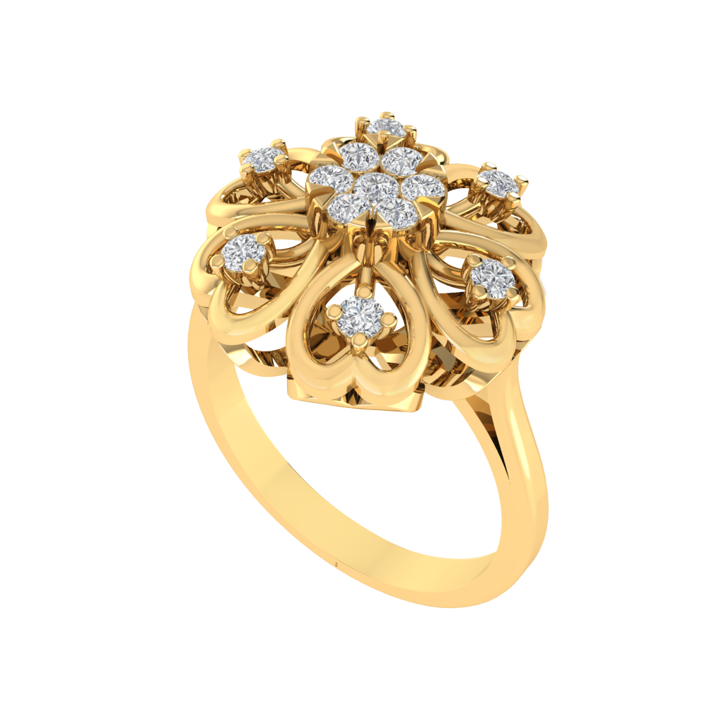 Diamtrendz 925 sterling silver yellow gold plated cubic zirconia floral ring