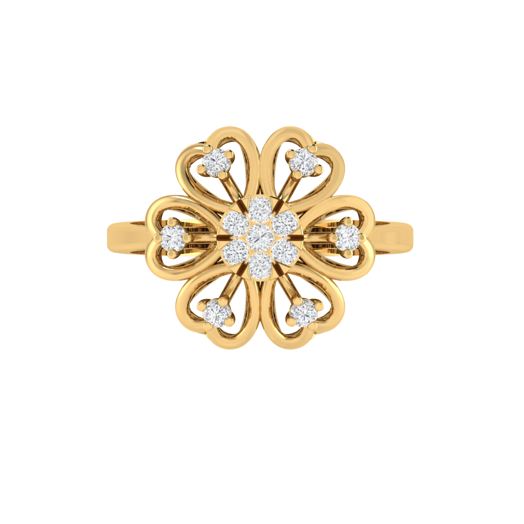 Diamtrendz 925 sterling silver yellow gold plated cubic zirconia floral ring