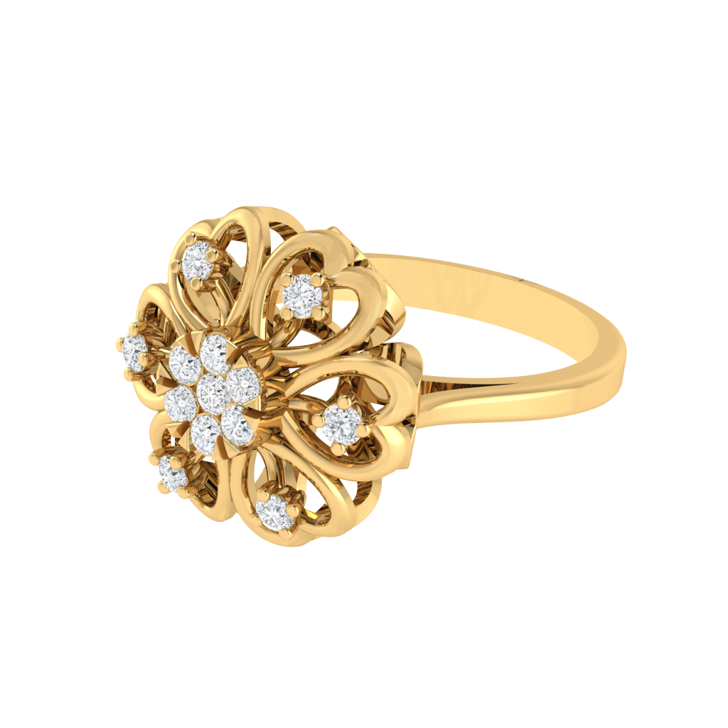 Diamtrendz 925 sterling silver yellow gold plated cubic zirconia floral ring