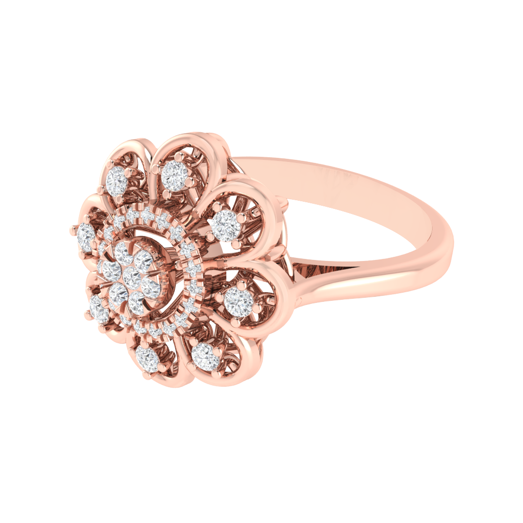 Diamtrendz 925 sterling silver rose gold plated cubic zirconia floral ring