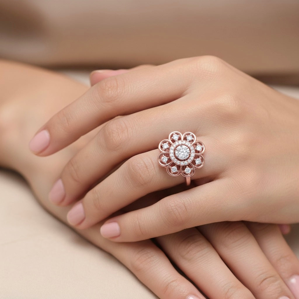 925 Sterling Silver Cubic Zirconia Floral Ring